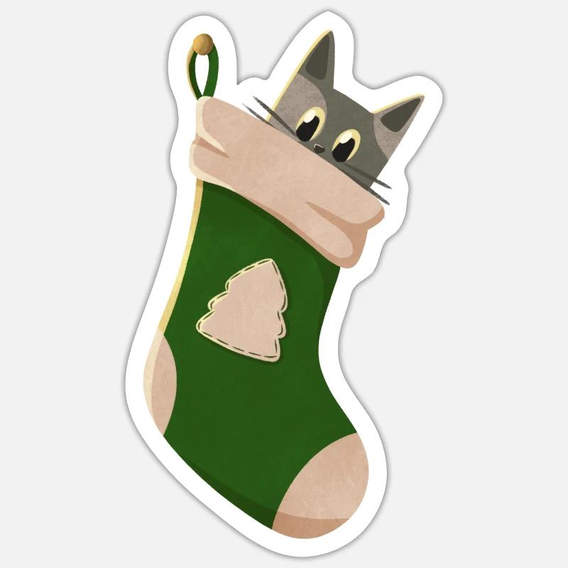 Chat gris en botte verte - Sticker taille S (10 x 10 cm) - blanc mat