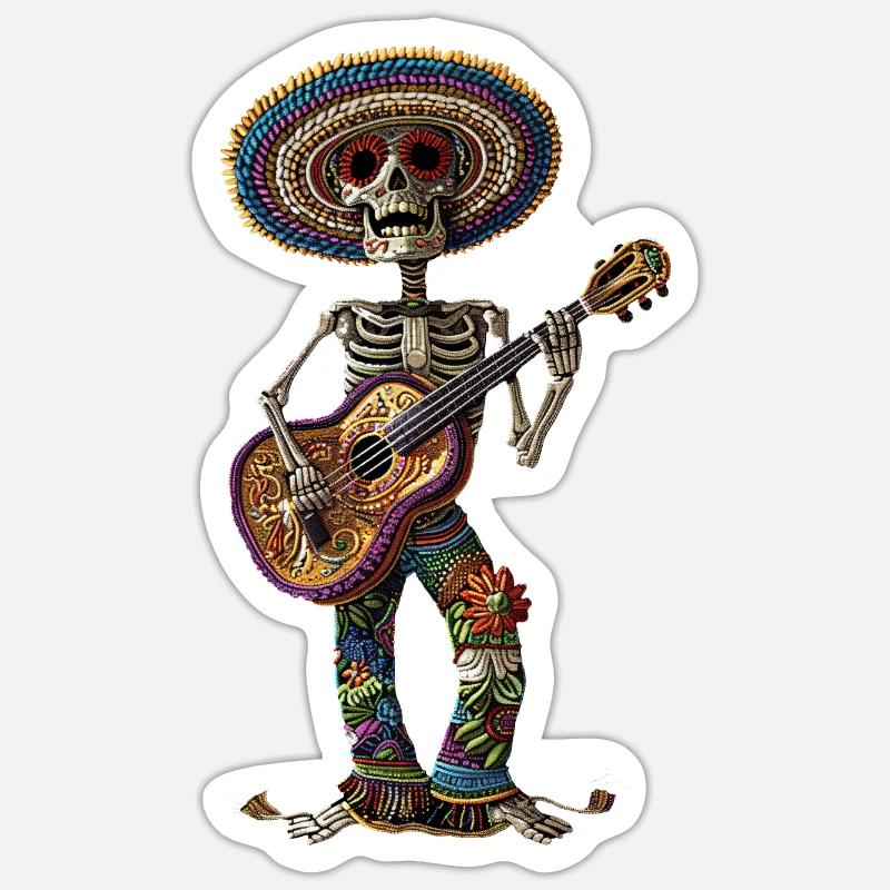 Ukulele Mexican Skeleton - Sticker size S (10 x 10 cm) - white matte