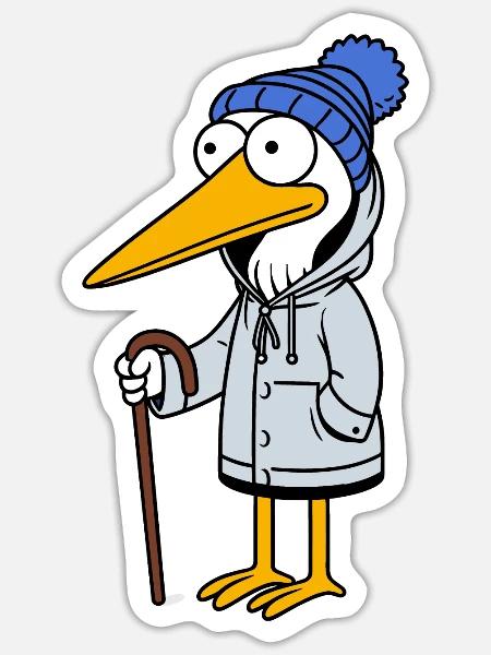 Comic Opa Storch Gehstock Regenjacke Mütze Kiez - Sticker Größe S (10 x 10 cm) - Mattweiß