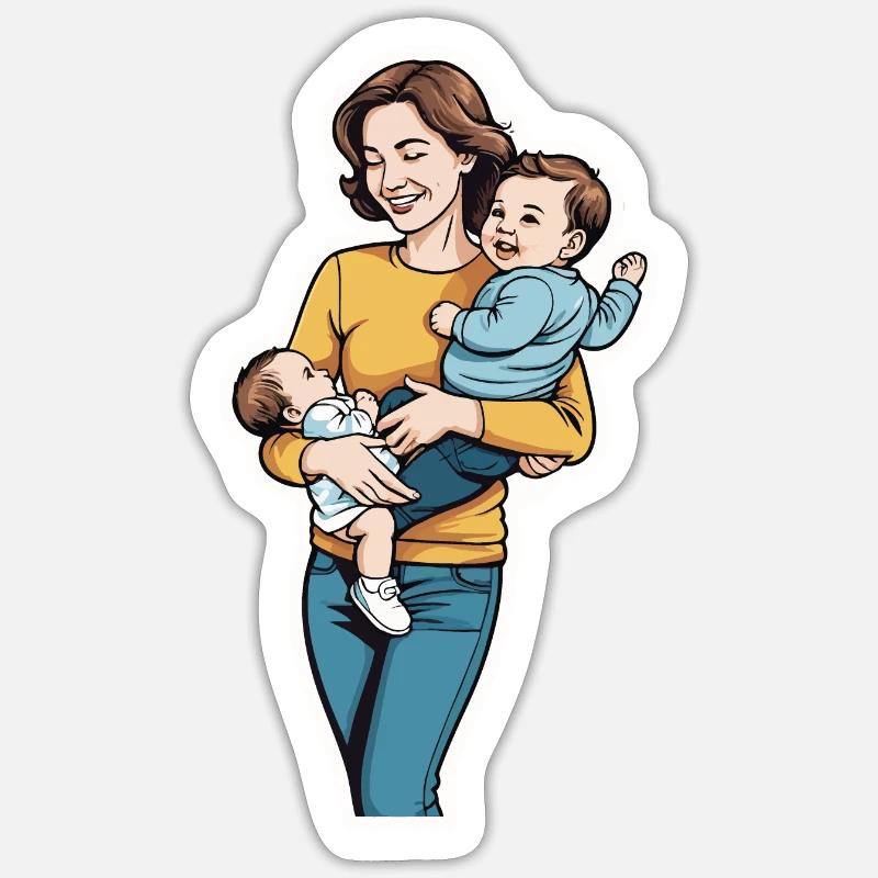 Mama mit Kindern - Sticker Größe S (10 x 10 cm) - Mattweiß