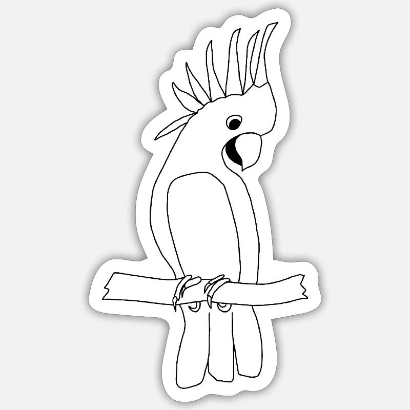 Cacatoès - Graphique noir et blanc - Sticker taille S (10 x 10 cm) - blanc mat