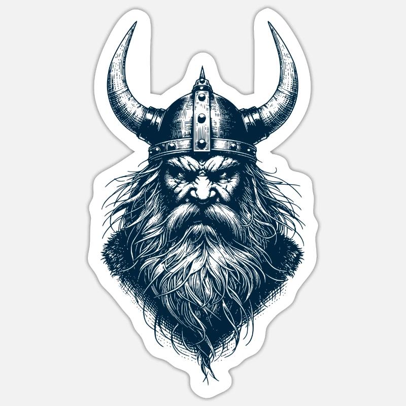 Grimmiger Wikinger - Sticker Größe S (10 x 10 cm) - Mattweiß