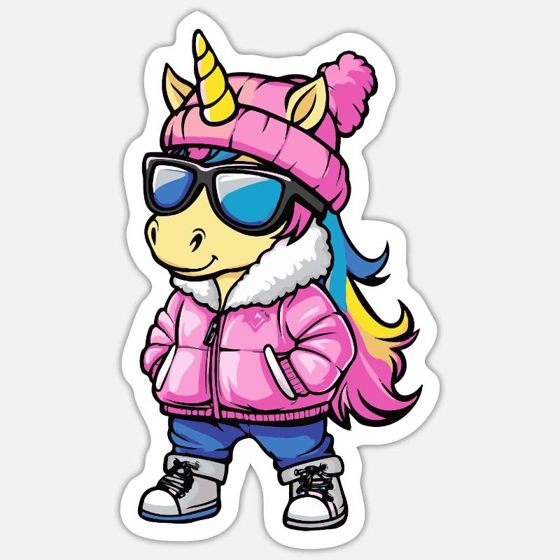 Einhorn Cool Comic - Sticker Größe S (10 x 10 cm) - Mattweiß