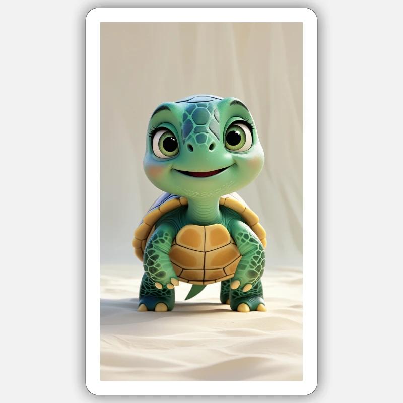 Whimsical 3D Animated Turtle Sticker size S (10 x 10 cm)