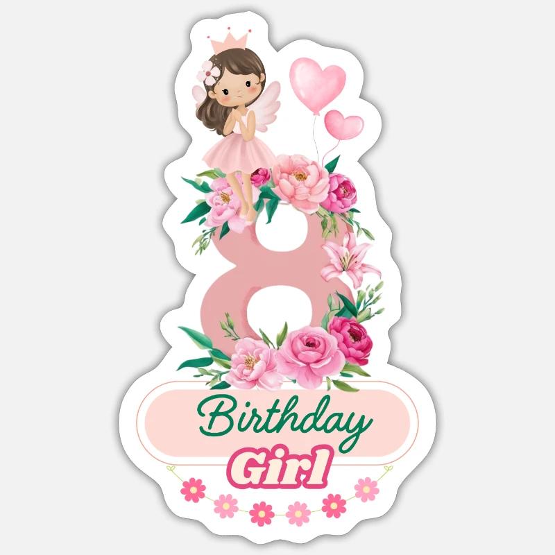 8.ter Geburtstag / Mädchen 8.ter Geburtstag - Sticker Größe S (10 x 10 cm) - Mattweiß