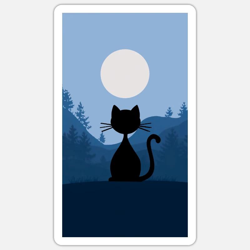 Chat au clair de lune - Sticker taille S (10 x 10 cm) - blanc mat