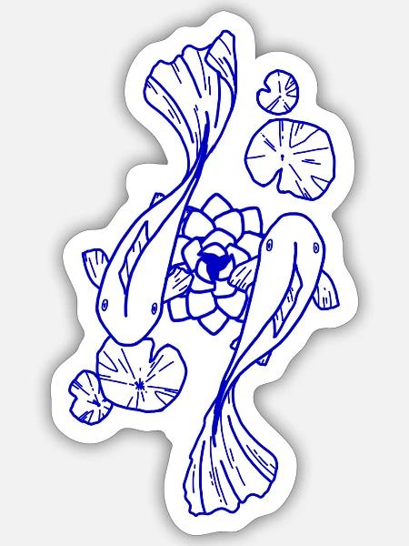 Koi in Tinte - Sticker Größe S (10 x 10 cm) - Mattweiß