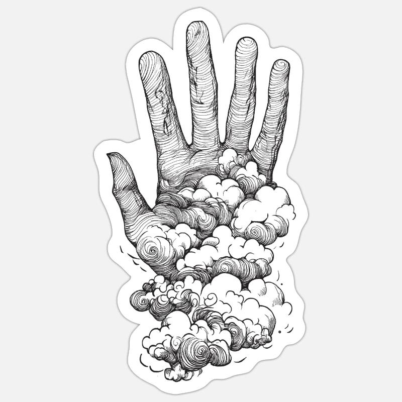 La main dans les nuages - Sticker taille S (10 x 10 cm) - blanc mat
