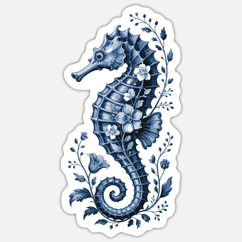 Hippocampe : Fleurs sous-marines - Sticker taille S (10 x 10 cm) - blanc mat
