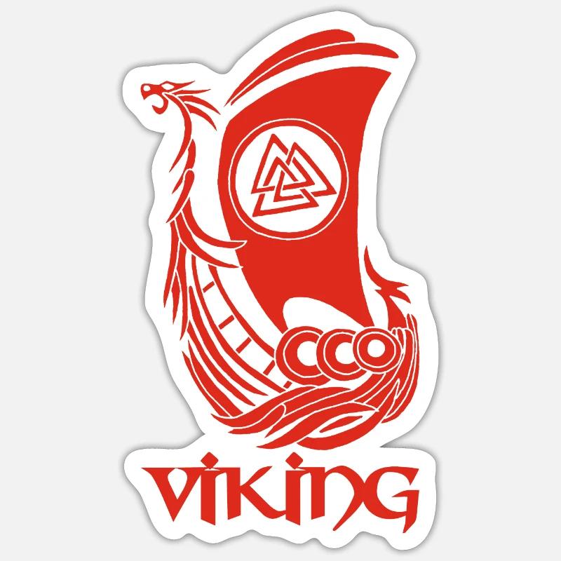 Red Viking Ship - Sticker size S (10 x 10 cm) - white matte