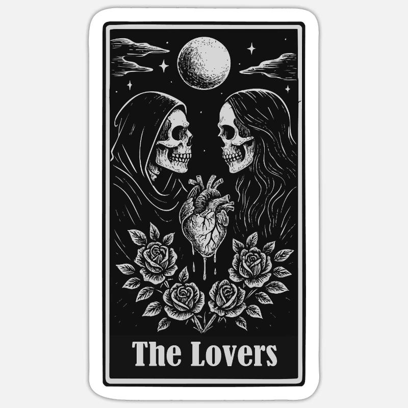 Skeleton Lovers Gothic Tarot Heart Design - Sticker Größe S (10 x 10 cm) - Mattweiß