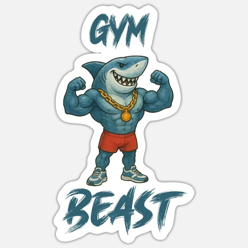 shark-comic-bodybuilder-gym - Sticker size S (10 x 10 cm) - white matte