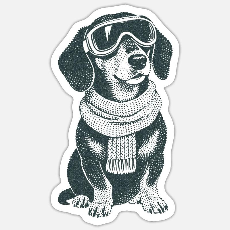 Teckel d’hiver - Sticker taille S (10 x 10 cm) - blanc mat