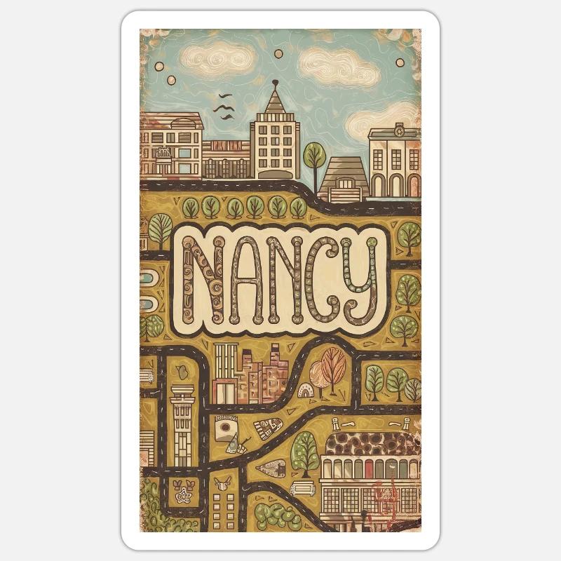 Nancy Cityscape Retro Map Typography Sticker size S (10 x 10 cm)