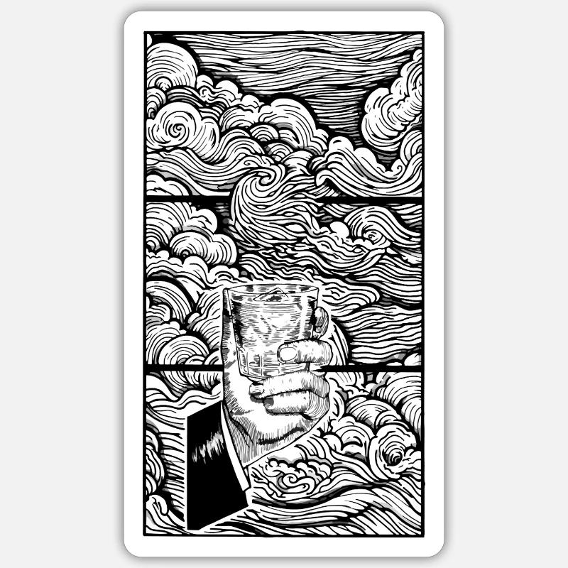 Mer de nuages et main de verre - Sticker taille S (10 x 10 cm) - blanc mat