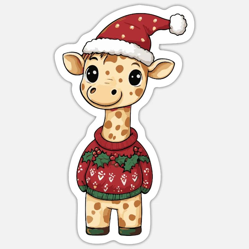 Noël girafe Noël - Sticker taille S (10 x 10 cm) - blanc mat