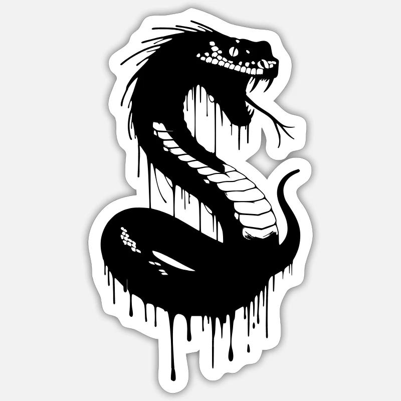 Black snake with dripping ink - Sticker size S (10 x 10 cm) - white matte
