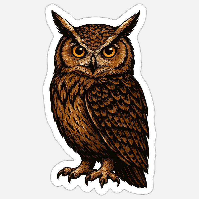 Braune Eulenblick - Sticker Größe S (10 x 10 cm) - Mattweiß