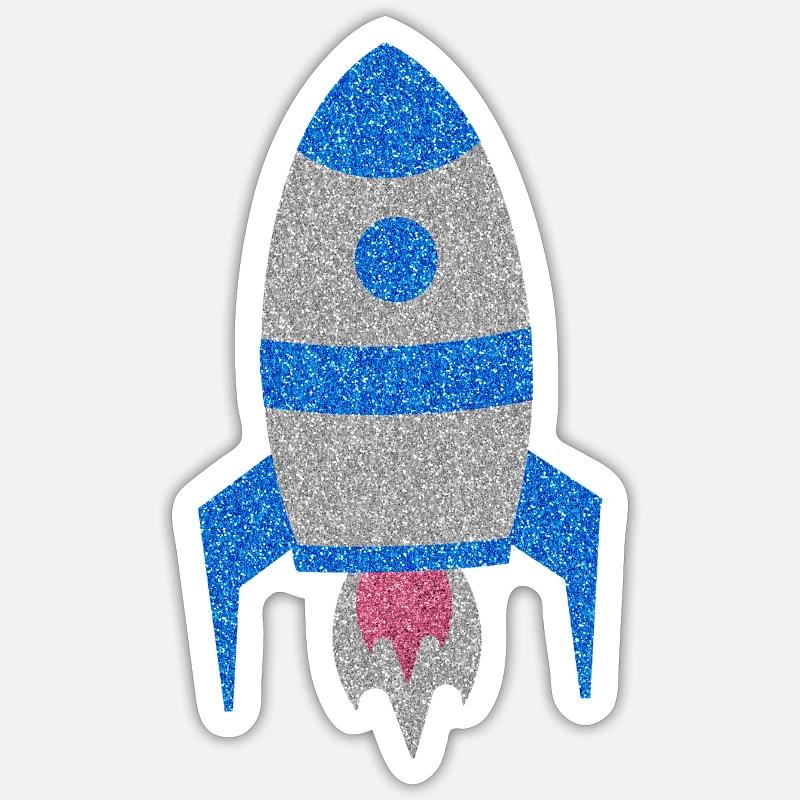 Blue Silver Glitter Space Rocket - Sticker size S (10 x 10 cm) - white matte