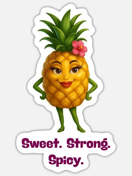 Ananas Held: Süß Stark Würzig - Sticker Größe S (10 x 10 cm) - Mattweiß