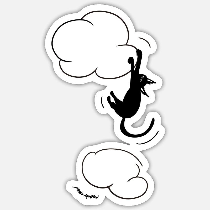 Black Cat hanging on a Cloud.  Sticker size S (10 x 10 cm)