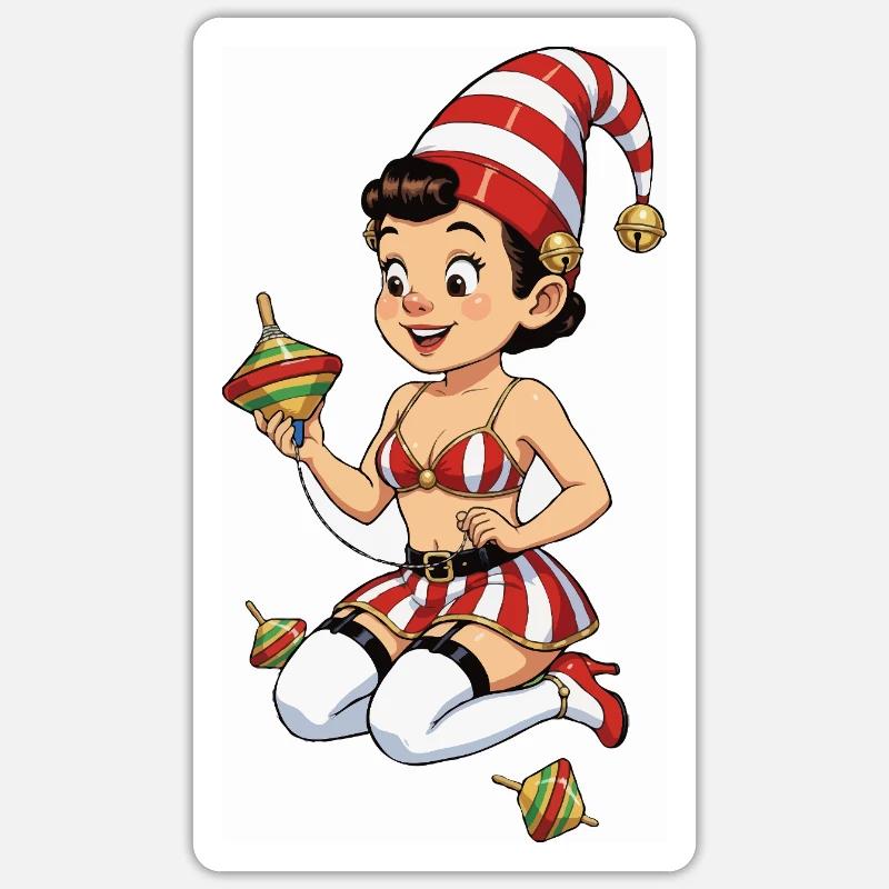 Leprechaun-Mädchen mit Kreisel - Sticker Größe S (10 x 10 cm) - Mattweiß
