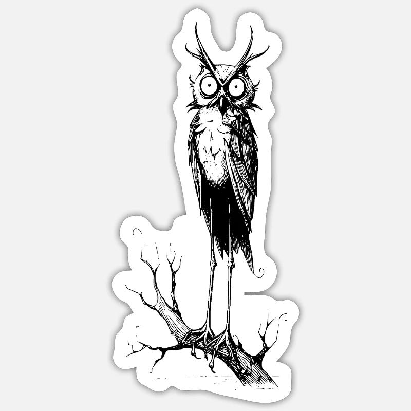 Gothic-Eule - Sticker Größe S (10 x 10 cm) - Mattweiß