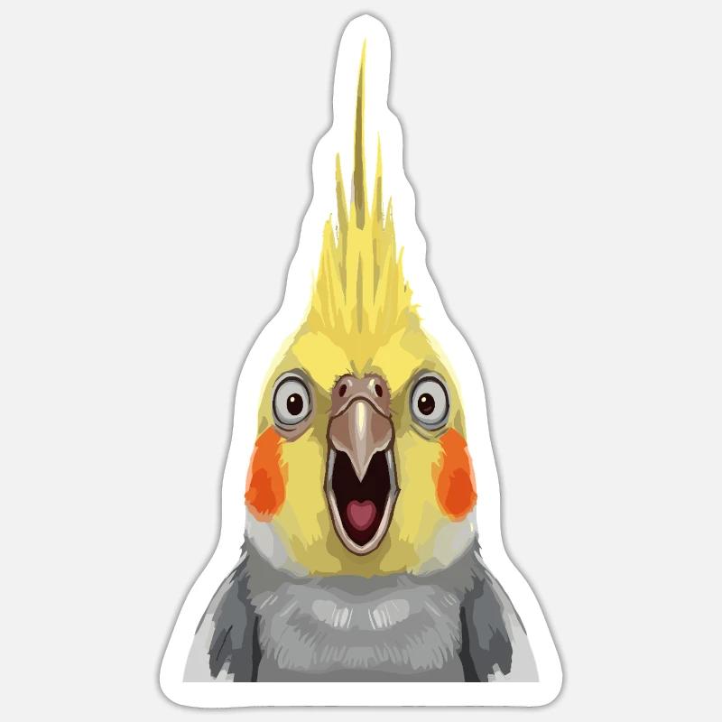 Estampe pop expressive de calopsitte - Sticker taille S (10 x 10 cm) - blanc mat