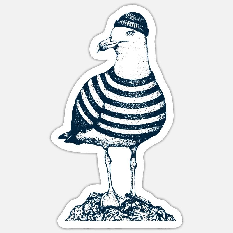 Möwe mit Pulli - Sticker Größe S (10 x 10 cm) - Mattweiß