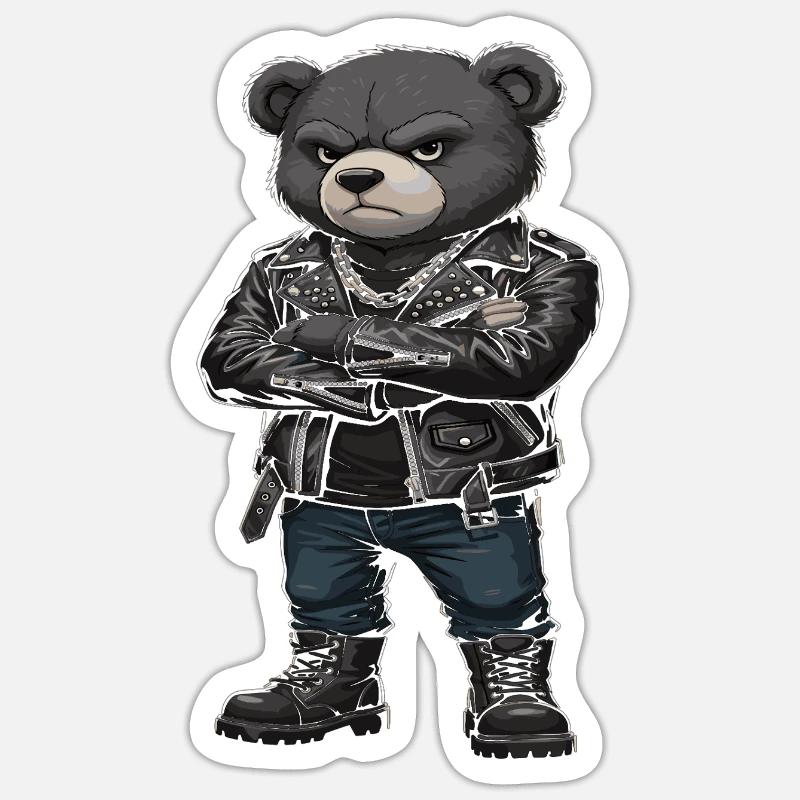Rocker Bear Leather Jacket Biker - Sticker size S (10 x 10 cm) - white matte