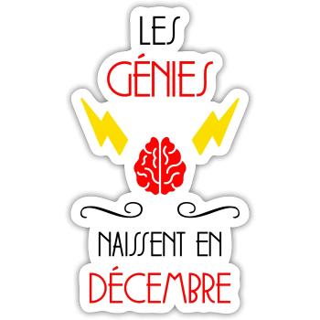 les génies naissent en Décembre - Naissance - HPI - Sticker taille S (10 x 10 cm) - blanc mat - Devant