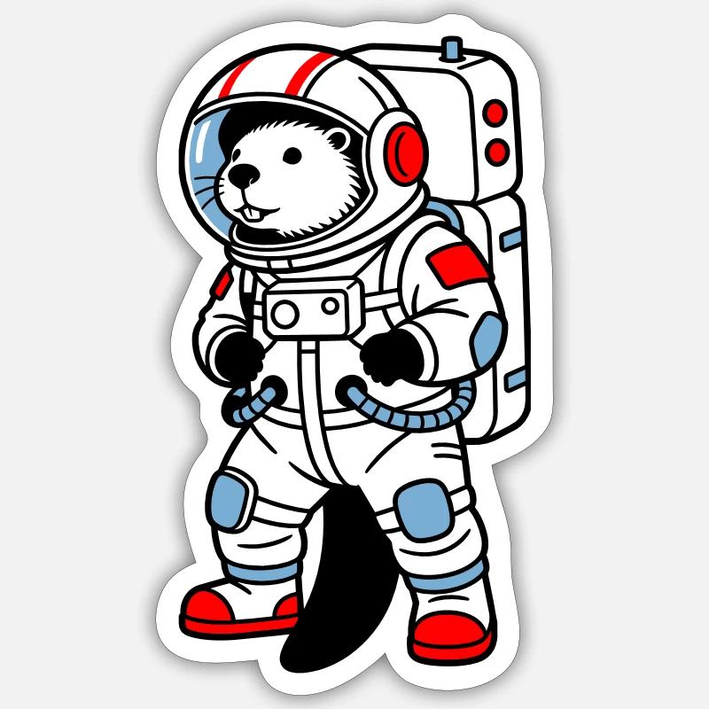 Beaver en combinaison spatiale - Sticker taille S (10 x 10 cm) - blanc mat
