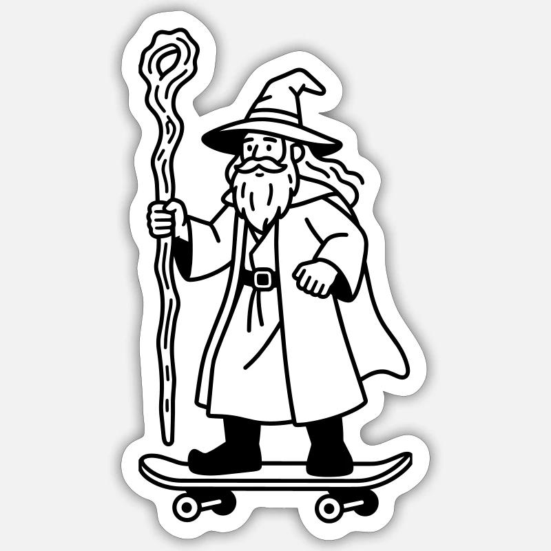 Wizard sur skateboard - Sticker taille S (10 x 10 cm) - blanc mat