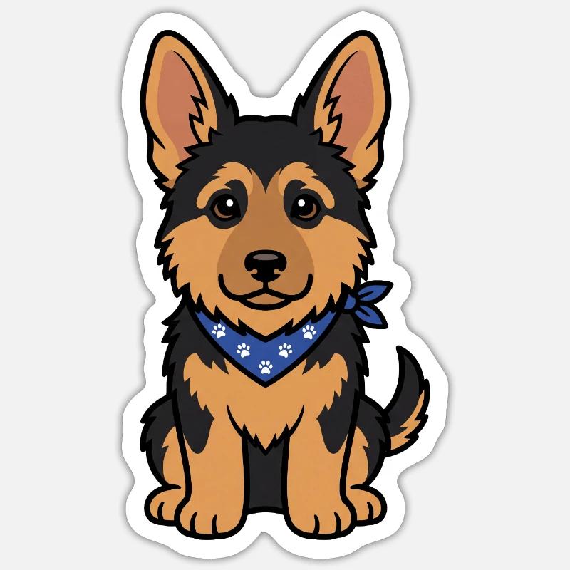 Süßer Schäferhund Welpe mit Halstuch - Sticker Größe S (10 x 10 cm) - Mattweiß