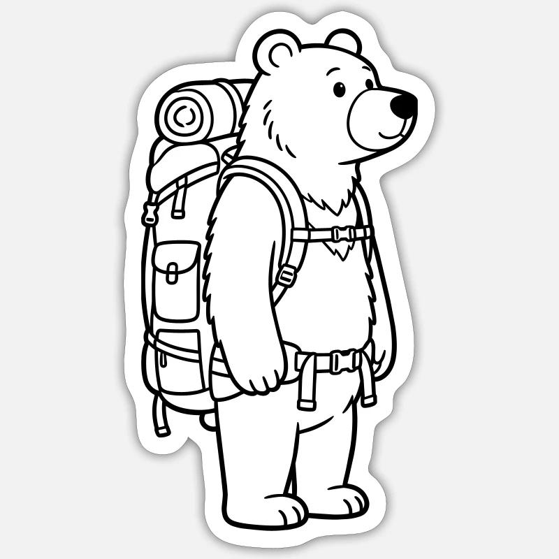 Ours de randonnée - Sticker taille S (10 x 10 cm) - blanc mat