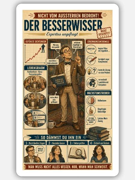 Der Besserwisser – ungefragt kompetent - Sticker Größe S (10 x 10 cm) - Mattweiß