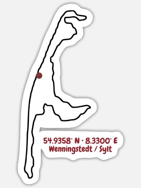 Wenningstedt Sylt Koordinaten Insel Silhouette - Sticker Größe S (10 x 10 cm) - Mattweiß