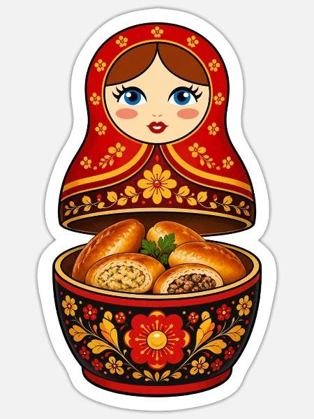 Matroschka Piroschki Russland Russische Küche - Sticker Größe S (10 x 10 cm) - Mattweiß