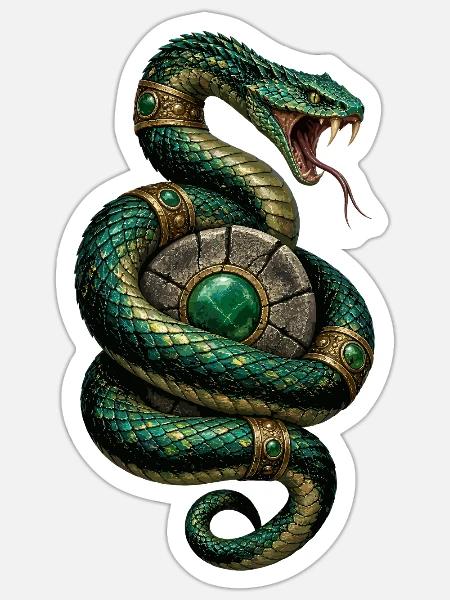 Grüne Schlange mit Schmuckkugel - Sticker Größe S (10 x 10 cm) - Mattweiß