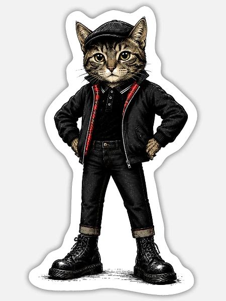 UK Katze Ska-Reggae Rockmusik Ska-Punk - Sticker Größe S (10 x 10 cm) - Mattweiß