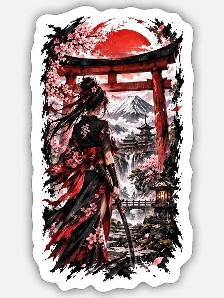 Ninja – Schattenkrieger mit Katana - Sticker Größe S (10 x 10 cm) - Mattweiß