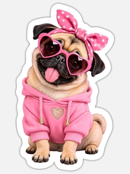 Mops Hund süßer Mops niedlicher Mops - Sticker Größe S (10 x 10 cm) - Mattweiß