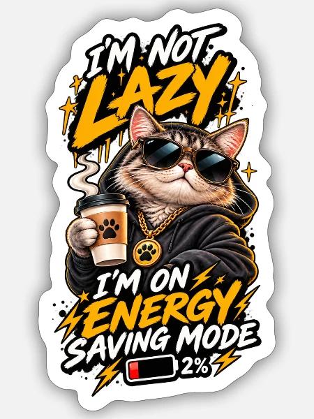 Energiegeladene Katze im Sparmodus - Sticker Größe S (10 x 10 cm) - Mattweiß