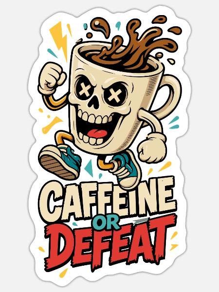 Kaffee-Totenkopf – Caffeine or Defeat - Sticker Größe S (10 x 10 cm) - Mattweiß