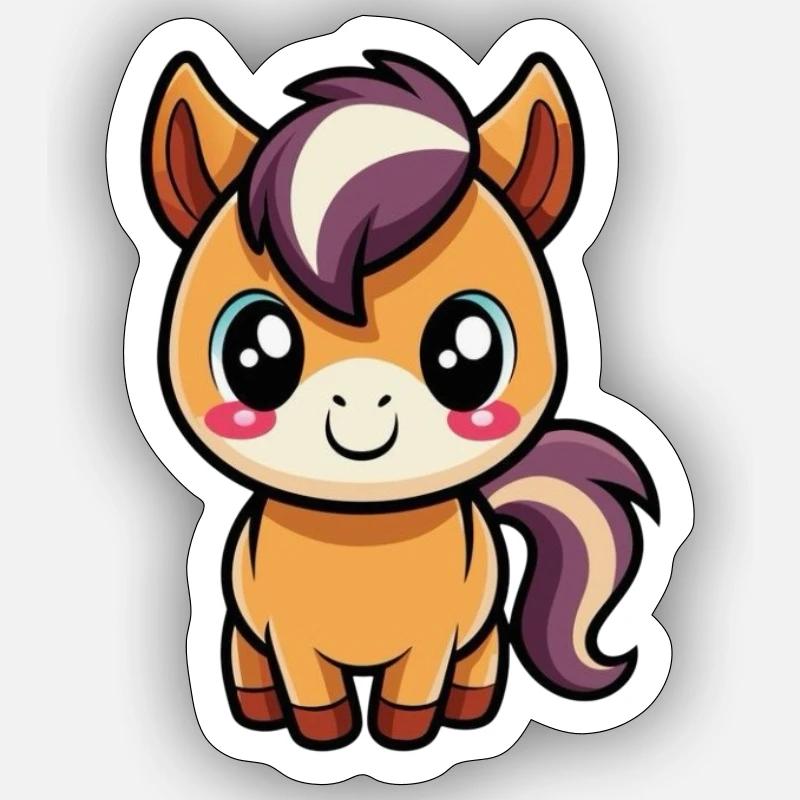 Une jolie frange chibi avec une crinière violette - Sticker taille S (10 x 10 cm) - blanc mat