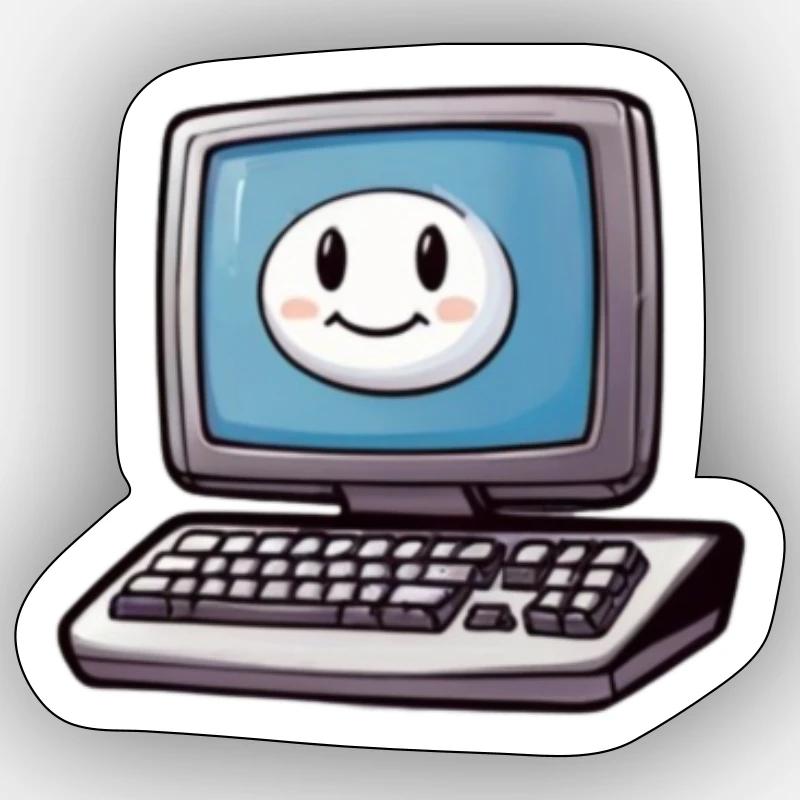 Lachender Comic-Computer Sticker Größe S (10 x 10 cm)