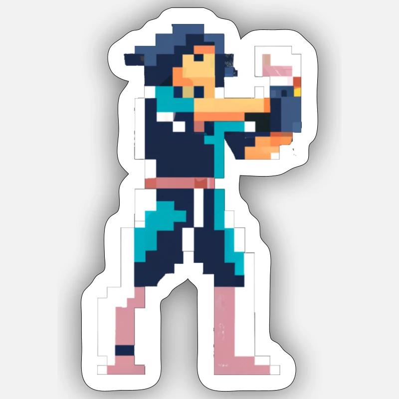 PixelArt, Combattant - Sticker taille S (10 x 10 cm) - blanc mat
