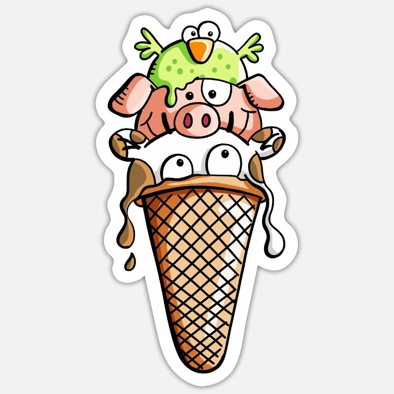 Bauernhoftier Eiscreme - Tiere - Eis - Kinder -Fun Sticker Größe S (10 x 10 cm)