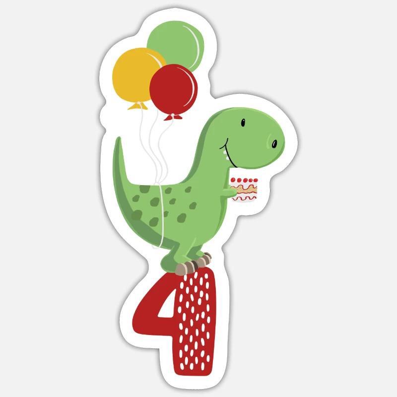 Vierter Geburtstag Junge T Rex Dinosaurier - Sticker Größe S (10 x 10 cm) - Mattweiß