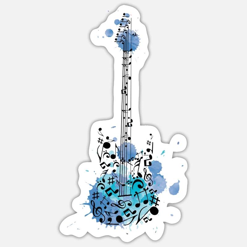 gitara basowa gitara elektryczna gitarzysta notatki muzyczne - Naklejka rozmiar S (10 x 10 cm) - biały matowy